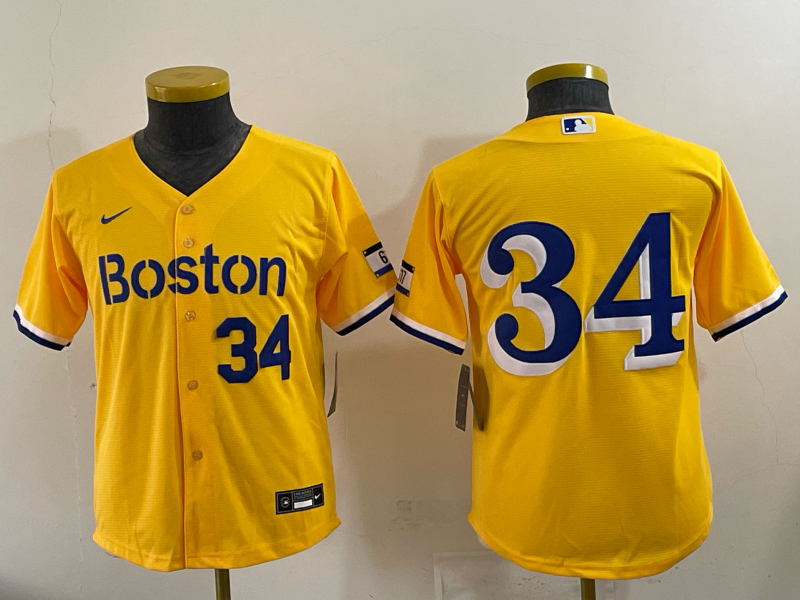 Youth 2025 Boston Red Sox #34 Ortiz yellow Game Nike MLB Jersey 0065->youth mlb jersey->Youth Jersey